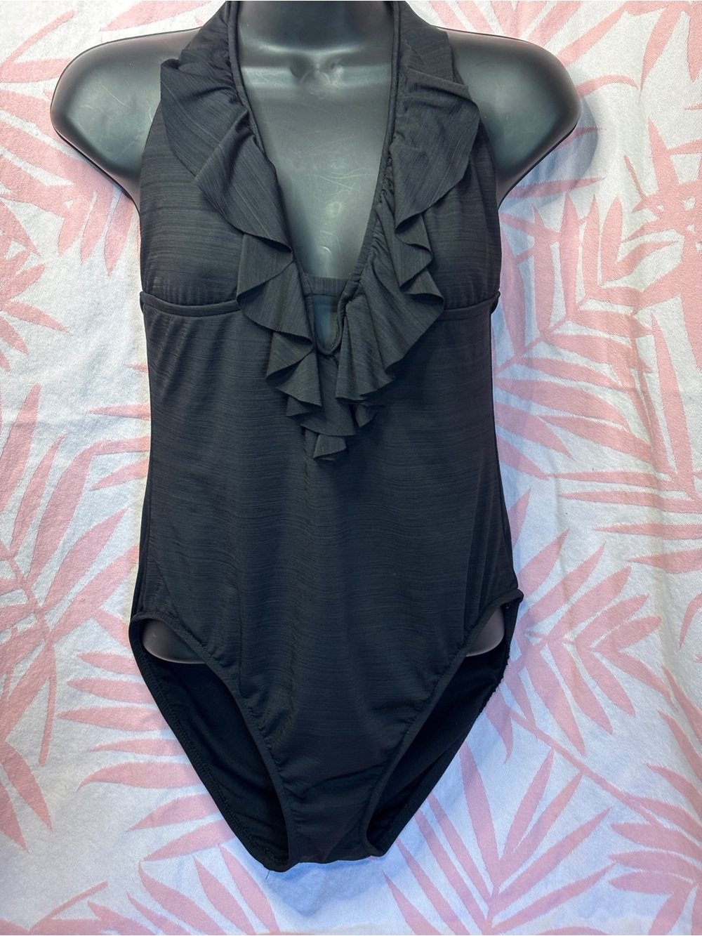 Ladies Black Ruffle One-Piece Swimsuit